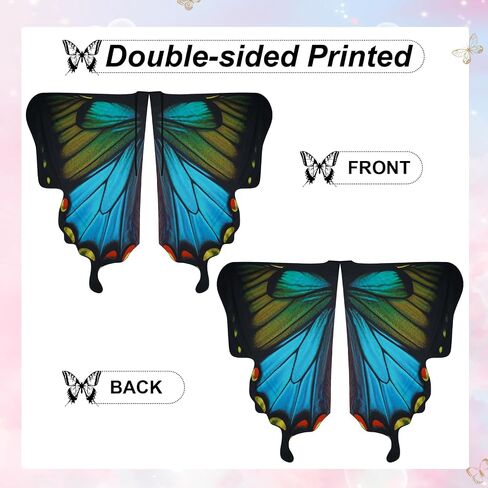 Double-Sided Printing Butterfly Wings Shawl Costume with Headband Set Halloween Fairy Butterfly Wings Cape 69x57inch in Saudi Arabia