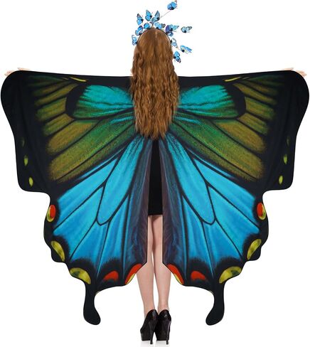 Double-Sided Printing Butterfly Wings Shawl Costume with Headband Set Halloween Fairy Butterfly Wings Cape 69x57inch in Saudi Arabia