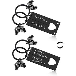 2 Year Anniversary for Him Her Boyfriend Girlfriend Cotton 2nd Anniversary Wedding Gifts for Husband Wife Best 2 Year Anniversary Couples Matching Keychain Gamer Level 2 Complete Stocking Stuffers