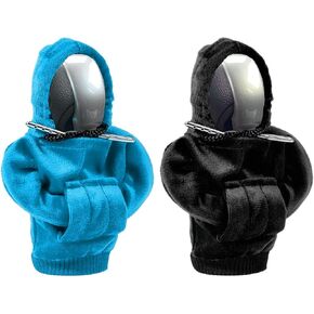 2PCS Gear Shift Hoodie Car Shift Knob Cover Hooded Sweatshirt Shifter Knob Hoodie Cute Car Accessories Auto Interior Decoration for Women Men, Black, Blue