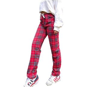 Womens Pajama Pants Plaid Stretch Comfy Lounge Pants Drawstring Sleep Bottoms with