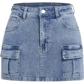 Milumia Women's Cargo Denim Skirt Straight Jean Mini Skirts with Flap Pocket