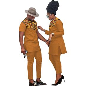 African Coupleswear Women's Ankara Printed Top and Trousers Set Bazin Riche Men's Matching Top and Trousers Set