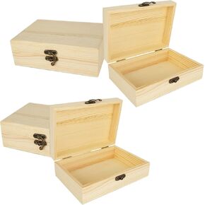 MIVIDE 4 Pack Unfinished Wooden Boxes, 7.3 x 5 x 2.5 Inch Unfinished Wood Box with Clasp and Lid, Small Keepsake Pine Box for Crafts, Gifts, Decoration, Jewelry, Storage