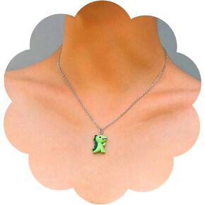 Boho Cartoon Dinosaur Pendent Necklace Green Dinosaur Necklace Chain Acrylic Dino Choker Necklace 3D Dino Necklace Jewelry for Women