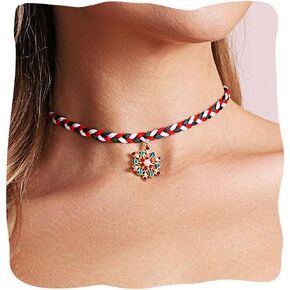 JONKY Snowflakes Christmas Choker Necklace Xmas Handmade Rope Chokers Rhinestone Pendant Necklaces Chain Holiday Christmas Jewelry for Women
