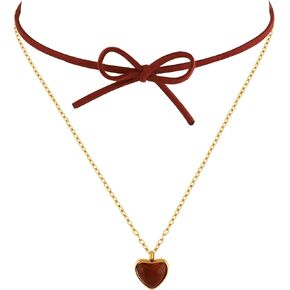 Bow Heart Layering Choker Necklace Jewelry for Women, Dark Academia Old Money Aesthetic Necklaces, Romantic Gifts for Women Trendy Stuff for Teen Girls In Their Her 20s