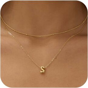 Bubble Letter Necklace Gold Layered Initial Necklaces for Women 14K Gold Plated Pendant Necklaces Tiny Dainty Choker Necklace Cute Necklace Stack Teen Gift Trendy Stuff Personalized Jewelry Gifts