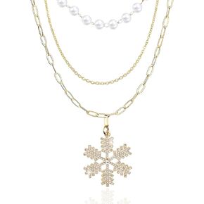 Christmas Snowflake Necklace Pendant Jewelry Sterling Silver Snowflake Charm Collar Necklace Choker Holiday Jewelry for Women