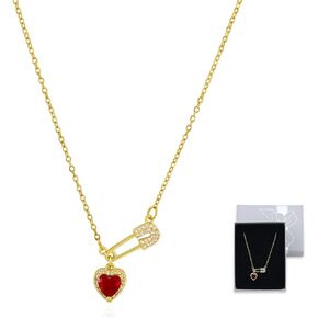 Safety Pin Necklaces for Women Trendy Gold Safety Pin Pendant Necklace Colorful Cubic Zirconia Heart Choker Necklace with Box Refugee Charms Teens Simple Meaningful Minimalist Jewelry