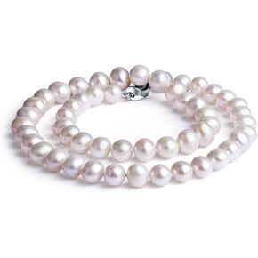 Mothers Day Gifts Pearl Necklace Sterling Silver Plating 14K White Freshwater Cultured Pearl Strand | Pearl Choker Necklace | Jewelry for Women