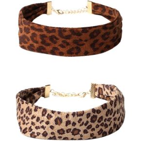 LeopardXL 2-Pack Leopard Print Faux Suede Choker Necklace-30CM