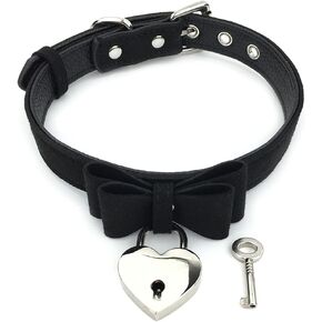 Succuba Bell Choker Collar Necklace Lolita Bow Padlock Collar Choker Necklace Kitty Velvet Necklace for Women and Men