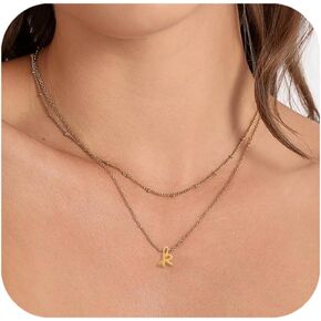 Layered Initial Necklaces for Women, 18K Gold Plated Letter A-Z Pendant Necklaces for Women Dainty Choker Necklace Tiny Personalized Initial Necklaces Trendy Jewelry Gifts