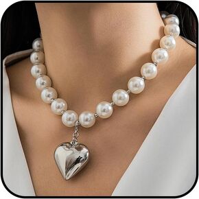 YANCHUN Puffy Heart Necklaces for Women Gold Chunky Beaded Necklaces Heart Charm Necklace Statement Choker Necklace for Women Valentines Day Gifts for Her