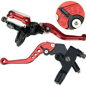 Universal Motorcycle 7/8" 22mm Handlebar Brake Master Cylinder Reservoir Adjustable Clutch and Brake Lever CNC Left & Right Set for Harley Honda Kawasaki Suzuki Yamaha (Red)