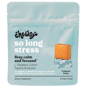 Chewsy So Long Stress, Calm Fruity Chews, Stay Calm & Focused. w/L-theanine, Amino Acid, GABA, Glycine, Tyrosine, Taurine & Magnesium. Non-GMO and Gluten-Free. Tropical Fruity Chews, 30-Day Supply