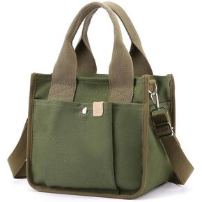 Small Tote Canvas Bags for Women with Zipper Multi-Pocket Crossbody Bag Shoulder Bag Hand Bag Casual Satchel Purse Daily Bag