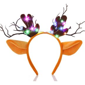 Light up Christmas Antlers Headbands Brown LED Reindeer Antlers Hair Bands for Women