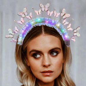 Light Up Beaded Headband Crown Glowing Sea Shell Headwear Butterfly Princess Headpieces for Women and Girls (Blue-A, one size)