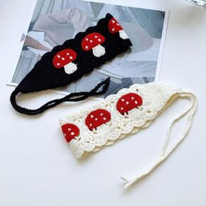 Katartizo Black Hairband, Mushroom Pattern Hairband, Sweet Crochet Hair Band, Cute Headband Hair Accessories, Women's Headbands, Pastoral Style Girls Bandanas