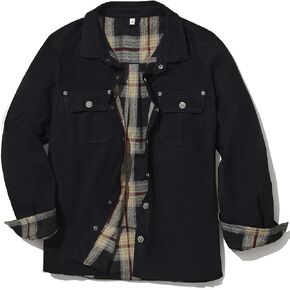 PEGENO Men Shirt Jackets Long Sleeved Casual Button Down Coat Flannel Plaid Lined Shacket
