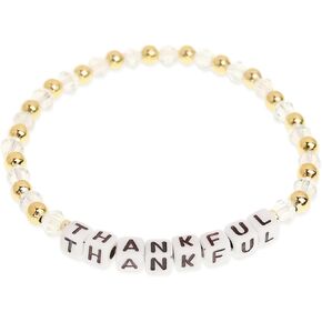Gold Beaded Stretch Bracelets for Women Cute Lover Letter Crystal White Beads Bracelet Gift