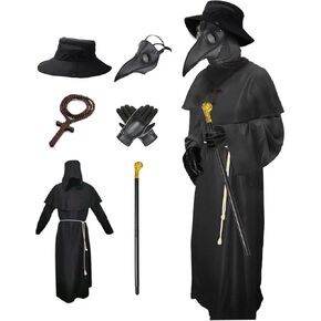 Nicexx Plague Doctor Mask Costumes Set 6 in 1 Halloween Beak Mask Plague Dr Outfit for Adults