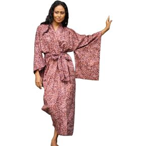NOVICA Artisan Handmade Cotton Batik Robe in Red Pink Tones from Indonesia Clothing Strawberry 'Earth Dancer'