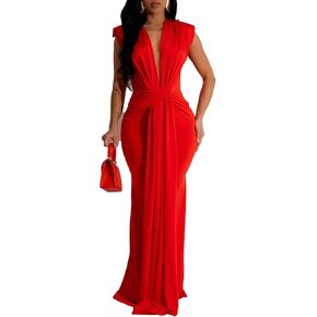 Ekaliy Elegant Bodycon Dresses for Women Deep V Neck Maxi Dress Mermaid Long Dress