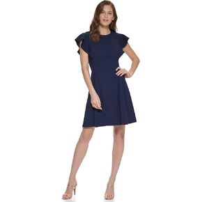 DKNY Women's Flutter Sleeve Scuba Crepe Jewel Neck Dress, Apple Green, 10