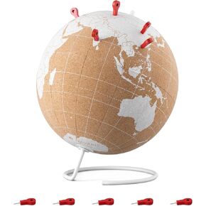 Navaris Cork Travel Map Globe, 8'', Black - Includes 10 Red Push Pin Markers