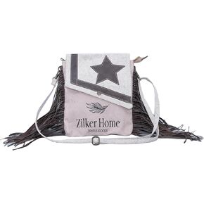 Upcycled Canvas Crossbody Bag for Women | Western Leather Crossbody Bag for Women with Leather Star Accent Leather Fringes