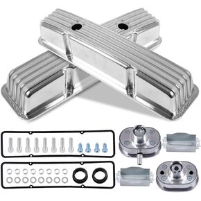 أغطية صمامات طويلة من الألومنيوم لـ 1958-1986 Chevy SBC 283، 302، 305، 327، 350، 400 أغطية صمامات مصقولة ذات كتلة صغيرة
