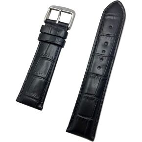22mm Black Genuine Leather Watchband | Square Alligator Crocodile Grained, Medium Padded Replacement Watchstrap that brings New Life to Any Watch (Mens Standard Length)