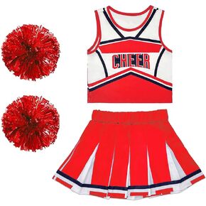 Danzcue Cheerleader Costume for Girls, Cheerleader Dress, Cheerleading Uniform for Halloween Cosplay Gifts, Pink, Medium