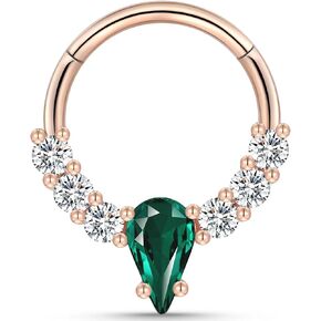 16G Surgical Steel Rose Gold Septum Ring Jewelry for Septum Piercing, Emerald CZ Gem Daith Jewelry, Cute Dainty Septum Jewelry, 16 Gauge 10mm