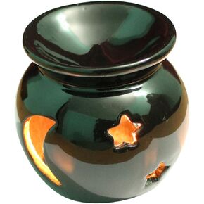 ABHANDICRAFTS Ceramic Essential Oil Burner – Handmade Wax Warmer for Aromatherapy & Fragrance – Ideal Gift for Mom – Elegant Home Décor for Living Room, Balcony, Porch, & Garden (Black)