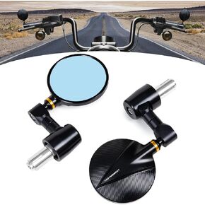 Bar End Mirrors for motorcycles 7/8" Round Motorcycle Mirrors with CNC Cutting Motorcycle Mirrors for Handlebars Compatible with Most Motorcycle Street Bike Scooter Cruiser (Blue Lenses)