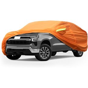 Universal Pickup Full Car Cover, 6-Layers PEVA, All Weather Waterproof Weatherproof UV Sun Protection Snow Dust Storm Resistant, Fit for Hyundai Santa Cruz/Subaru Baja Car Cover,Length 180"-206"Orange