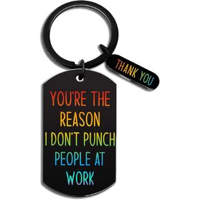 Funny Black Keychain Christmas Gift with Thank You Charm Colorful Text You’re the Reason I Don’t Punch People at Work Appreciation Gift for Coworkers Family Loved Ones Christmas Stockings Gifts