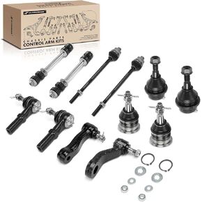 A-Premium Set of 12, Lower Upper Ball Joint, Inner Outer Tie Rod End, Sway Bar Link, Pitman Arm, Compatible with Chevy & GMC & Hummer - 2001-2010 - Silverado, Sierra, Avalanche, Yukon, Suburban, H2