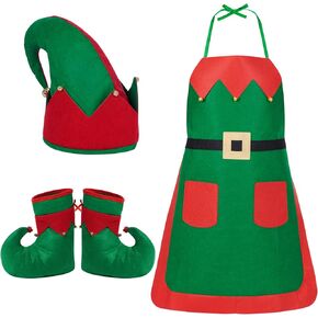 Yookat Elf Costume for Women Christmas Elf Costume Set Elf Hat Shoes Elf Apron Christmas Elf Costume for Women Christmas