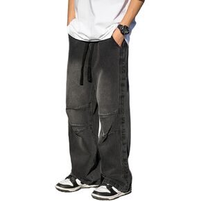 Baggy Jeans Men Elastic Waist Y2k Hip Hop Skater Jeans Streetwear Loose Fit Straight Leg Denim Pants