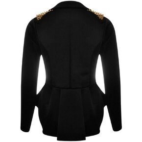 Ladies Gold Studded Shoulder Long Sleeve Spike Blazer Women Frill Peplum Tail Celebrity Style Jacket