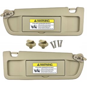 Pair of Left and Right Sun Visors with retiners and Screws for Honda Civic 2006 2007 2008 2009 2010 2011 Light Gray Sun Shade Replacement
