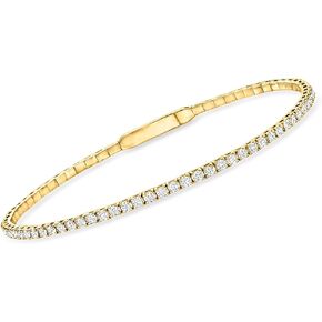 Ross-Simons 1.10 ct. t.w. Diamond Tennis-Style Flexible Bangle Bracelet in 14kt Yellow Gold. 8 inches