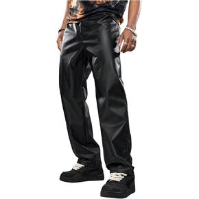 Floerns Men's Street Straight Leg PU Leather Nightclub Motorcycle Biker Pants