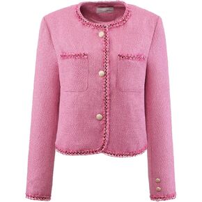 Women's Tweed Blazer Long Sleeve 2024 Fall Winter Elegant Work Cropped Jacket