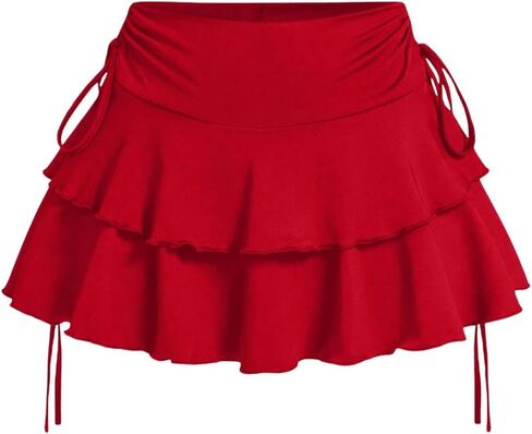 WDIRARA Women's Layered Ruffle Hem Mini Skirt High Waisted Stretchy Drawstring Skirts in Saudi Arabia